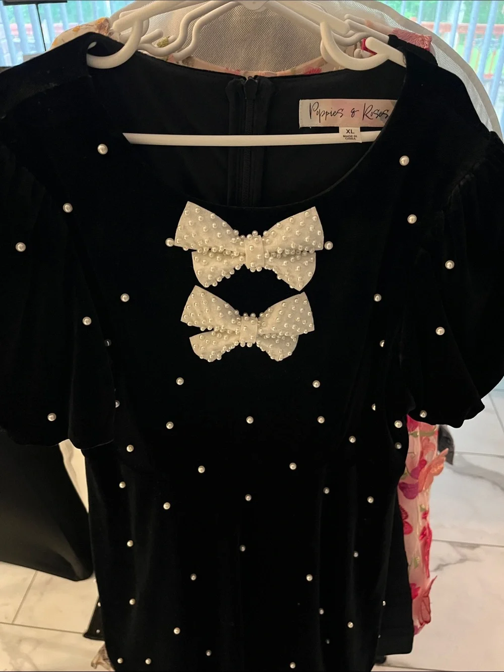 Velvet Pearl-Embellished Dress